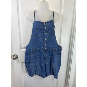 TORRID Denim Overalls Shorts Blue Button Fly Pockets Women's 16 XL Bibs Summer